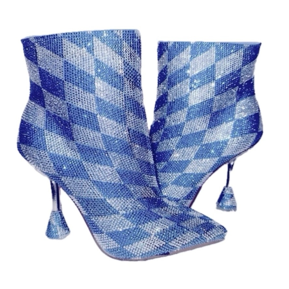Gianni Bini Checkered Rhinestone Heeled Booties